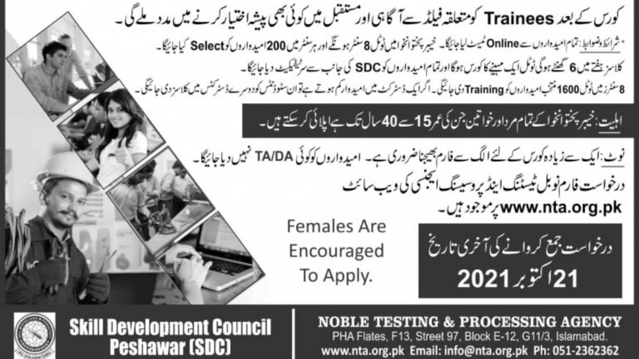 SDC Peshawar Free Courses with Skillful Training